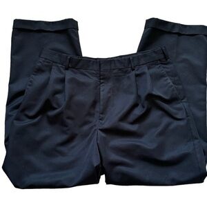 Perry Ellis Navy Blue Pleated and Cuffed Relaxed Fit Office Slacks Pants 36x30